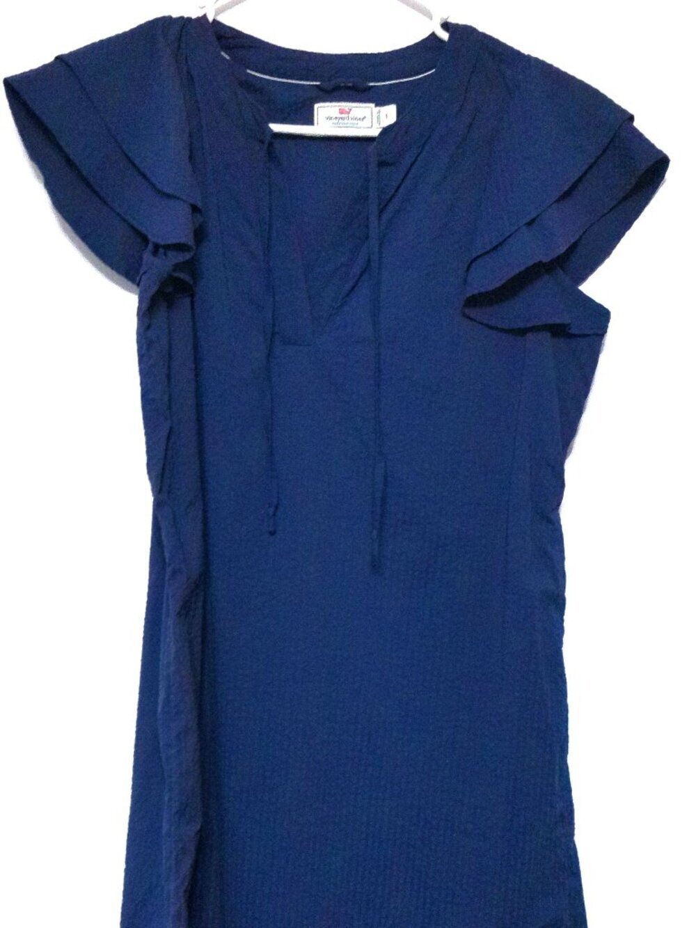 Vineyard Vines Midi Dress Small Navy Blue Performance Flutter Sleeve